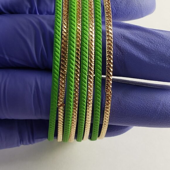 Set of 8  Gold-Tone & Green Dainty Bangle Bracelets - Women's Fashion Jewelry - Picture 1 of 5